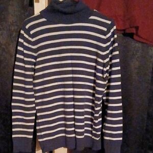 GAP Striped Navy and Cream Turtleneck Sweater